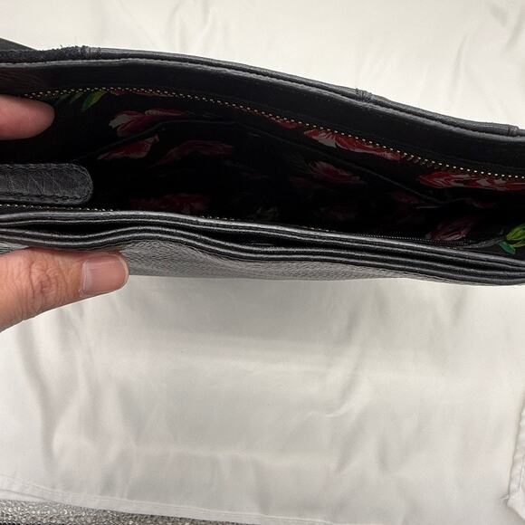 Vera Bradley Black Leather Crossbody Bag Patchwork Pebbled Suede Floral Lining - Picture 7 of 12